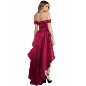 Black Off Shoulder Party Taffeta Gown Red
